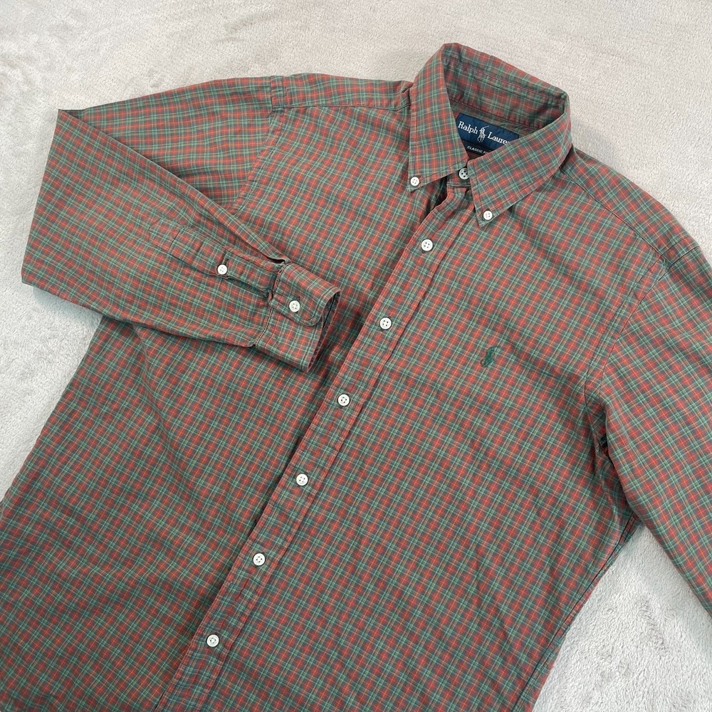 Vintage Polo Ralph Lauren Classic Fit Shirt Men Medium Mult Tartan Plaid Pony